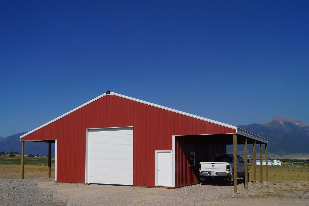 red garage in a field