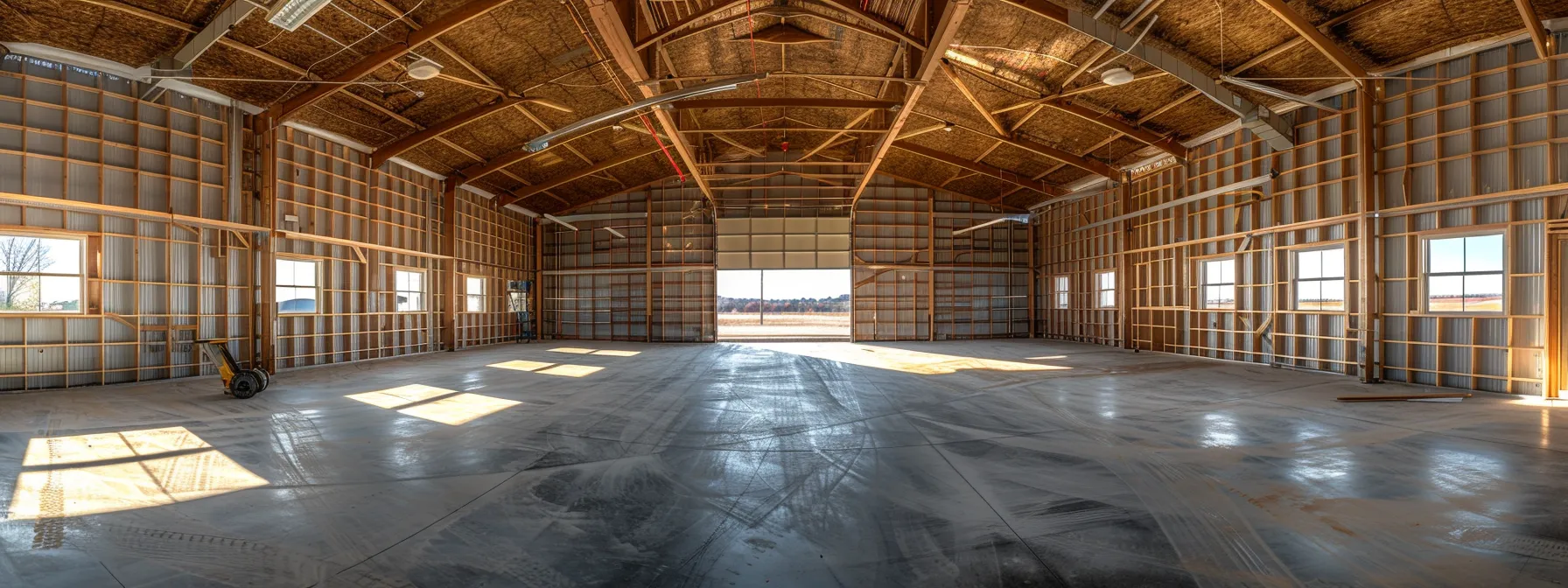 a spacious post frame garage under construction in buckhannon.